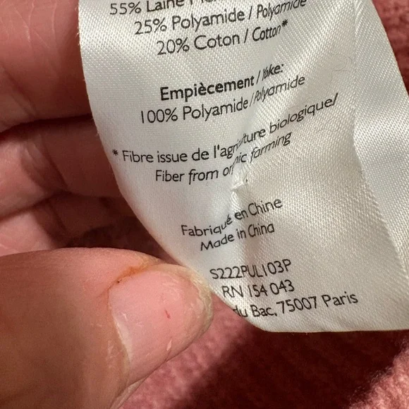 Sézane Pink Wool Cotton Sweater Quater Button Pull Ewen Jumper Rosewood Color - Picture 6 of 10